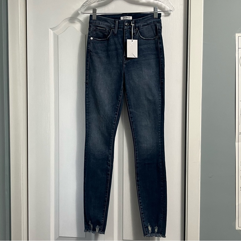 GOOD AMERICAN good waist high rise skinny Denim Jeans NWT size 0/25 raw hem